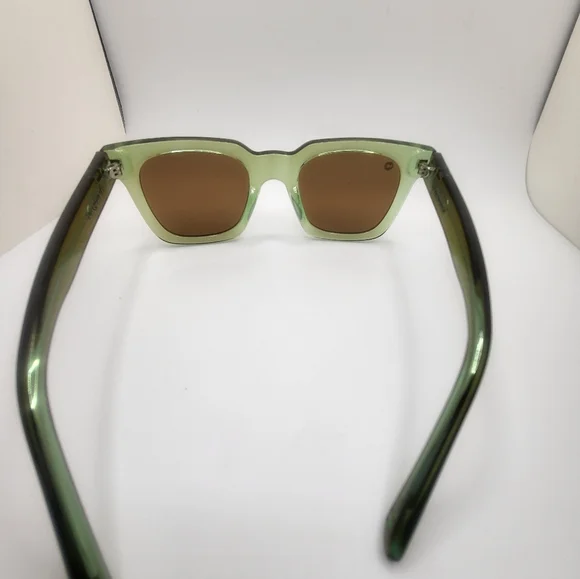 Knockaround Songbirds Clear Green Brown Frame Cateye Flat Bottom Sunglasses - Picture 3 of 4